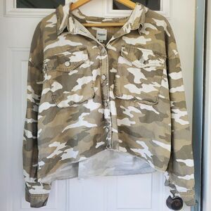 Kensie Jeans Camo Camouflage Jacket Raw Hem Fall Cute Women's Size XL